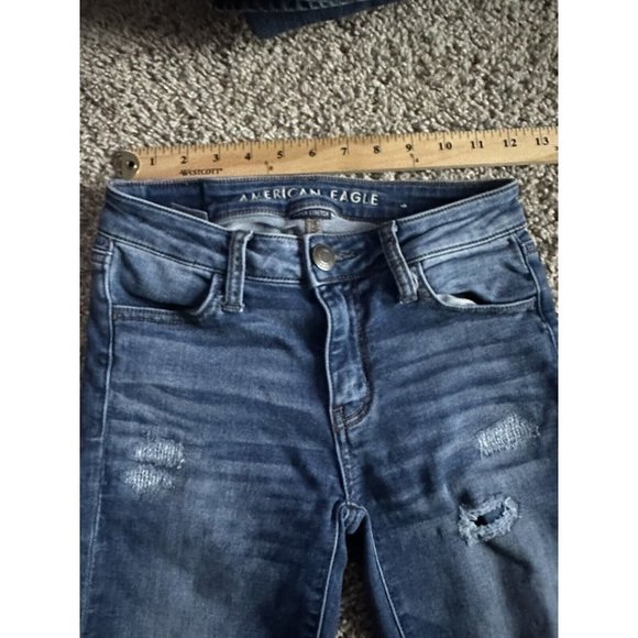 American Eagle  super stretch jeggings size 0 distressed Skinny Leg Medium Wash - Picture 8 of 13